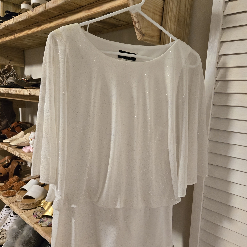 MSK Cream, Sparkle Sheer Overlay Blouse Size Small